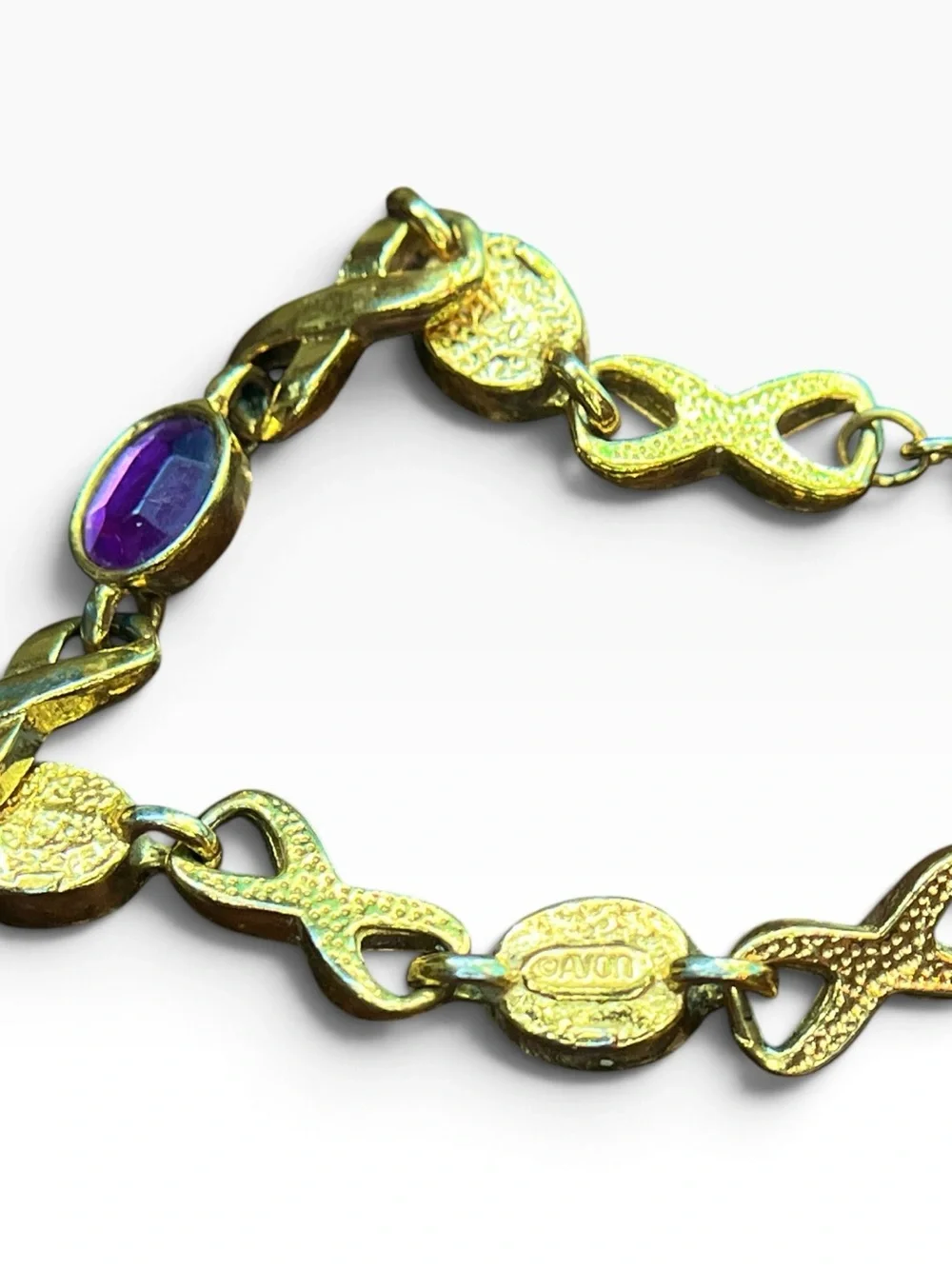 Vintage Avon Bracelet Purple Gold Tone Infinity Link Chain 7